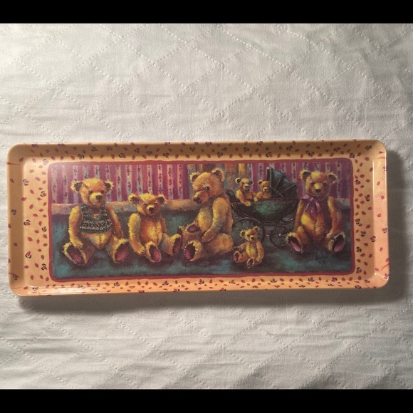 Vintage Teddy Bear family Plastic Serving Display Tray Rectangular melamine 90s - Picture 1 of 10